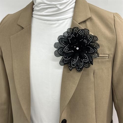Image of Rhinestones Flower Fabric Big Brooches Lapel Pins for Women Elegant Organza Floral Brooch Pin for Dresses Suit Wedding Banquet Clothes Accessories Fashion Jewelry 130mm