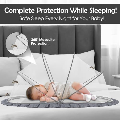 Image of RAMVIK Baby Mosquito Net, Mosquito Net for Baby 0-12 Months, Foldable Portable Mosquito Net for Baby with Breathable Mesh, 360 Protection, Bottomless Design,135 x 65 x 65 cm (Grey)