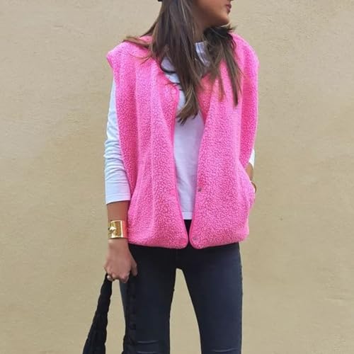 wdehow Womens Fuzzy Fleece Vest Button Down Oversized Cardigan Fall Winter Warm Outwear with Pockets3