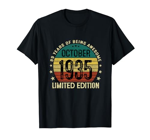 89 Años Cumpleaños Regalos Originale Hombre Octubre 1935 Camiseta