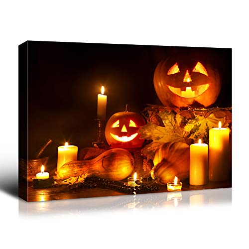 Denozer - Canvas Wall Art Halloween Pumpkin Lantern Painting Artwork for Home Wall Decor,Stretched and Framed Ready to Hang - 24x20 inches