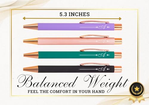 Lot de 4 stylos à bille avec lettre initiale pour cadeau de Noël