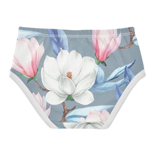 Pink Magnolia Flowers Leaves Little Girl Panties Toddler Underwear Floral Cotton Cartoon Briefs Girls Undies 2t2