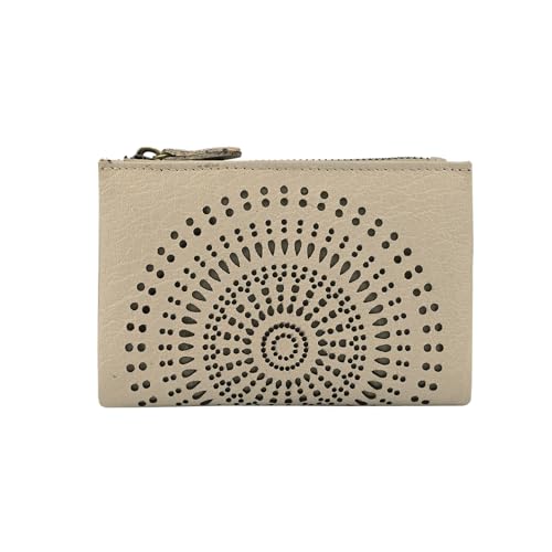 Portafoglio in Vera Traforato con motivo Geometrico Piccolo e Compatto Con Scatola donna pelle