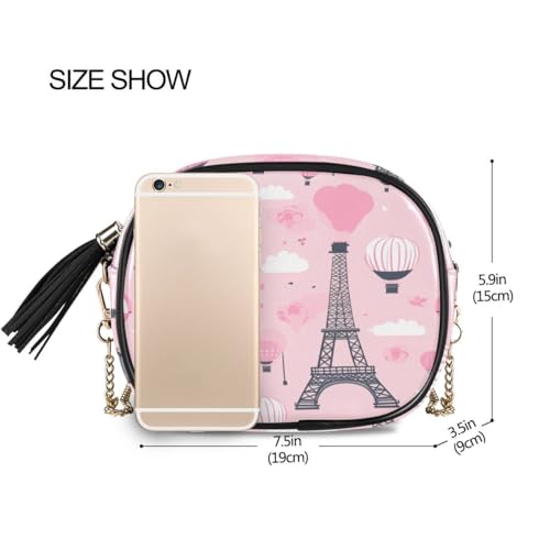 ALAZA Women's Paris Eiffel Tower Hot Air Balloon Pink PU Leather Crossbody Bag Shoulder Purse with Tassel3