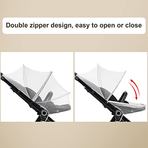 DUSHARKFUN Mosquito Net for Stroller, Baby Mosquito Net with Double Zipper Bassinet Stroller Cover for Baby/Stroller/Car Seat/Cradles/Carriers, Easy to Use, Keep Insects/Bugs/Cats Out, White