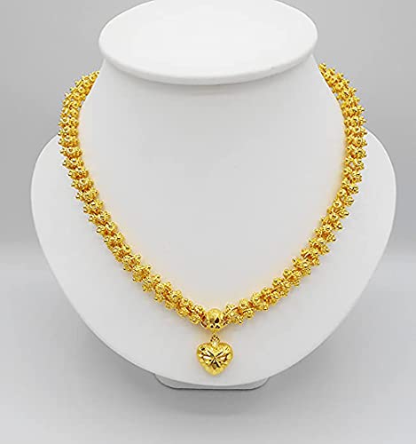 Heart-Pikun-Flower-22k-23k-24k-Thai-Baht-Yellow-Gold-GP-Necklace-Pendant-Jewelry-Women