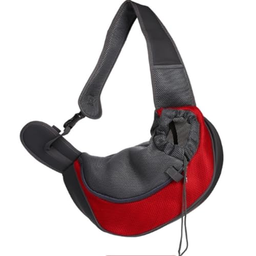 Vlfn ペットスリング キャリーバッグ メッシュ 通気性 犬猫兼用 小型犬 猫用 飛び出し防止 調節可能 軽量 折り畳み ポケット付き お出かけ 旅行 防災対応 スモールサイズ (S,ショルダーバッグ レッド)
