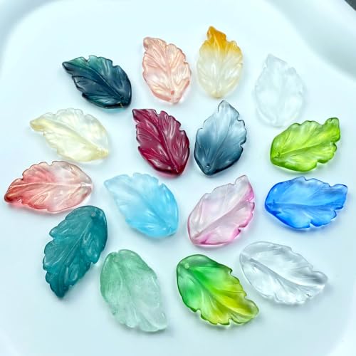 LIMAOLLY 30pcs Glass Leaf Beads Leaf Shape Spacer Crystal Beads for Jewelry Making DIY Necklace Bracelet Earring Wind Chimes Craft Making(Greenblack)