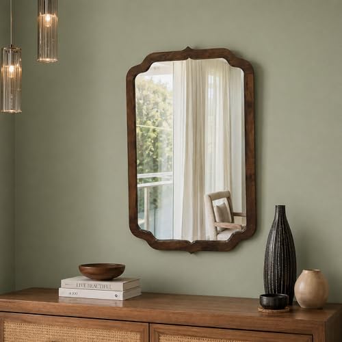 Image of Gharaana Pedro Wooden Wall Mirror, Brown, Vintage Style, 71 x 102 cm