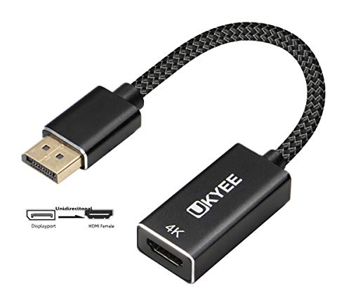 DisplayPort to HDMI Adapter 4k, UKYEE Nylon Braided Display Port(DP) to HDMI Converter for PCs, Monitor, Projector with HDMI Port-Black