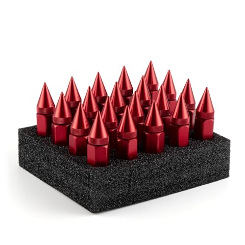 Image of SINGARO 20PCS M12X1.5 Wheel Lug Nuts, Cap Spiked Extended Tuner 60mm Aluminum Wheels Rims Lug Nuts (Red)
