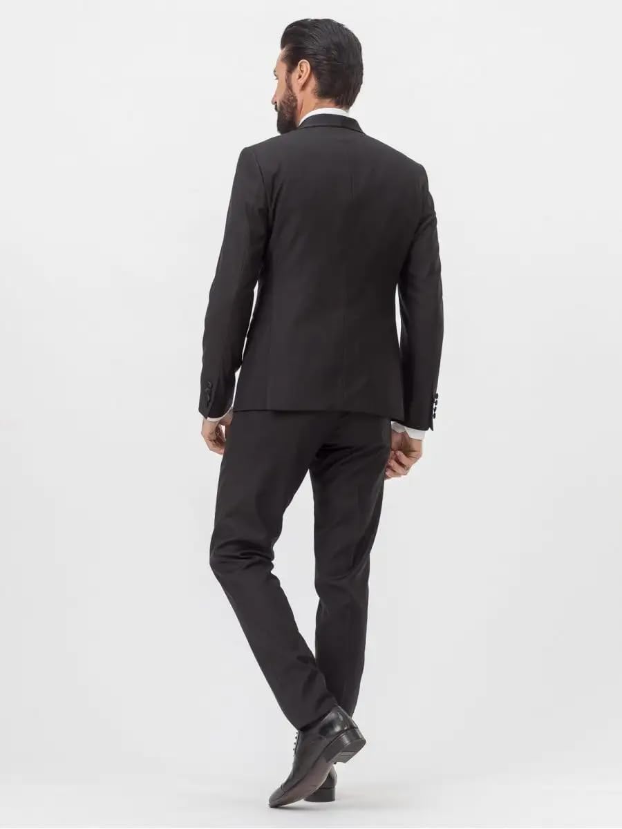 Tuxedo for Men 3 Piece Satin Shawl Lapel Classic Fit Men's Tuxedos Blazer Vest &Pants Suit Set Flap Pocket