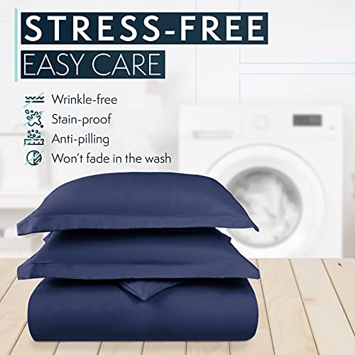 Hc Collection King Duvet Cover Set - 1500 Thread Lightweight Duvet Covers With Zipper Closure For Comforters W/ 2 Pillow Shams - Navy #TOP4
