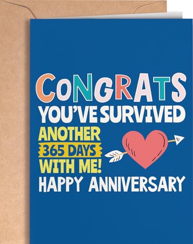 Funny anniversary card for him or her | Original anniversary present for husband, wife, girlfriend, boyfriend | Joke card for Valentine's Day for men or women | Congrats