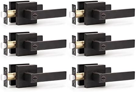KNOBWELL 6 Pack Door Handles Bronze, Privacy Door Lever Bed and Bath Leverset Lockset, Left or Right Handing, Oil Rubbed Bronze Finish 2.07 lb One Lever