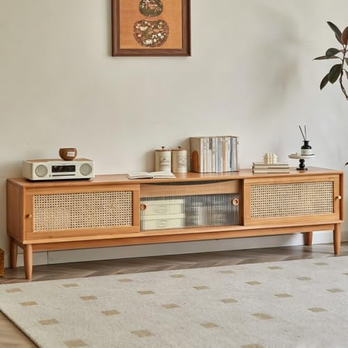 Soporte for TV de Baja Profundidad Apto for Pared, Gabinete de Entretenimiento de Madera Maciza Con Múltiples Compartimentos,Sala de Estar Moderna for El Hogar(Natural,180cm/70.9in)