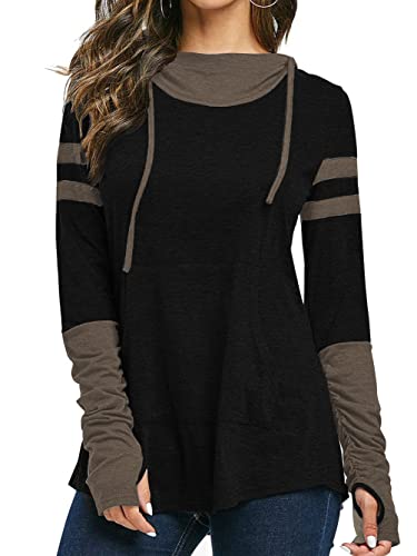 iChunhua Long Sleeve Tops with Thumb Holes for Women Pullover Baseball Hoodie Tunic Sweatshirt Khaki XL
