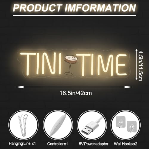 Image of Tini Time Neon Sign, Espresso Martini LED Decor, Home Bar Party Decoration, Beer LED Light, Espresso Martini Time Lover, Bachelorette Party Decor, 16.5 inchx4.5 inch