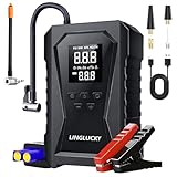 LINGLUCKY Arrancador de Batería de Auto Portátil 3000A y Compresor de Aire 150PSI,Jumper para Carro de 12V(9L...