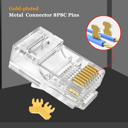 Image of RJ45 Cat6 Pass-Through Connector RJ45 Ends, Cat5, Cat5e, Cat6 8P8C, Ethernet Cable Crimp Connectors UTP Network Plug Solid Wire and Standard Cable, LAN Crimp (PACK OF 20)