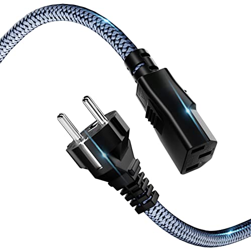 Netzkabel 3 Polig,Kaltgerätekabel 1m Nylon-Geflecht Universale Stromkabel (CEE 7/7 auf IEC60320 C13) , Kaltgerätestecker gerade mit VDE für Monitore, PC, Drucker, PS3/PS4 PRO, Scanner, TV, Bildschirm Cover