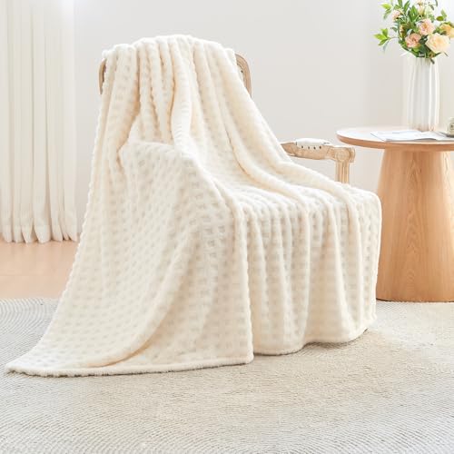 Wajade Kuscheldecke Flauschig Kunstfelldecke Decke Sofa Waffel Sofaüberwurf warm Sofadecke Comfort Couchdecke weiche Wohndecke für Couch und Bett 127 x 178 cm White