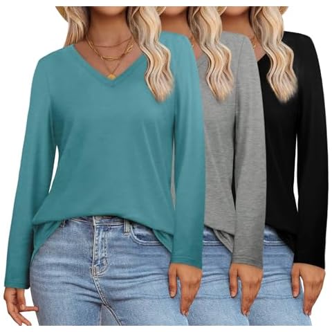 XIEERDUO Women's Long Sleeve V-Neck Tops Cover