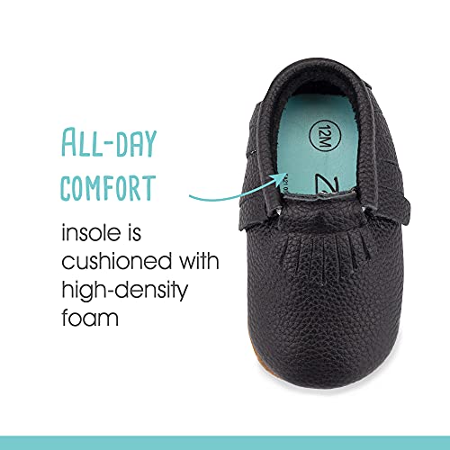 Zutano Unisex Baby Leather Moccasins With Fringe And Gripper Soles, Soft-Sole Stay-On Baby Moccasins, Black, 12M #TOP4