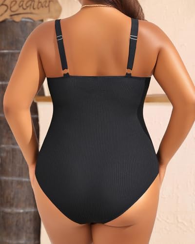 Women's Plus Size One Piece Swimsuit- Tummy Control Bathing Suit Ribbed Square Neck Swimwear 20252