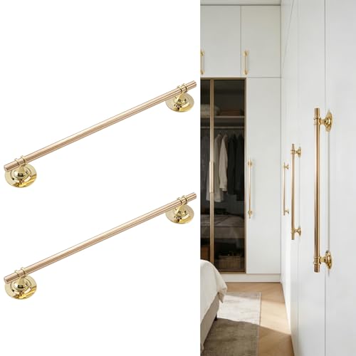 CoreFunc 2 Pack Self Adhesive 12-3/5 Gold Peel and Stick Cabinet Handles Metal Stick on Drawer Pulls Large Refrigerator Handles Drill Free Pulls for Cabinet Sliding Door Fridge Freezer Glass Mirror