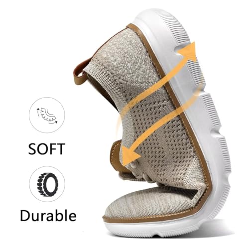 Image of KEEZMZ Men's Fashion Sneakers Casual Dress Oxfords Business Walking Shoes Mesh Work Comfortable Lightweight Soft Sole Khaki, 6.5