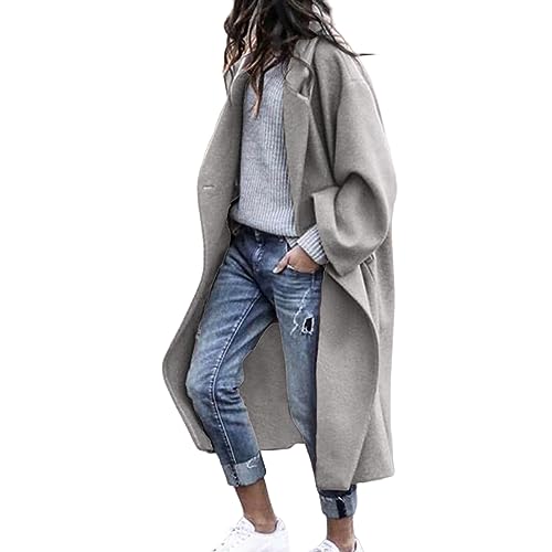 Womens Wool Blend Coat Oversized Notched Collar Single Breasted Coats Casual Winter Long Trench Coat Outerwear
