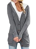 Sidefeel Women Fleece Lined Hooded Sweater Cardigan Button Down Front Winter Coat Small Deep Gray