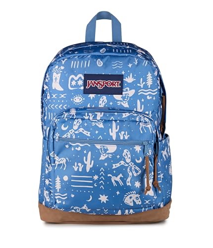JanSport Right Pack Backpack - Durable Daypack with Padded 15" Laptop Sleeve, Spacious Main Compartment & Integrated Water Bottle Pocket - Yeehaw And Horses Elemental Blue/Cream