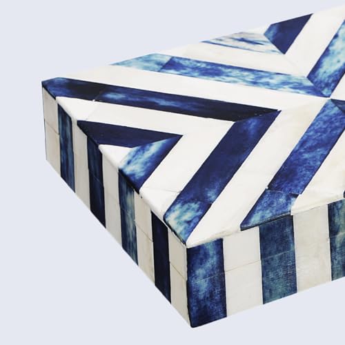 Image of Handicrafts Home Chevron Pattern Blue White Jewelry Organizer and Storage Box for Women Jewelry Boxes 8x5x1.5