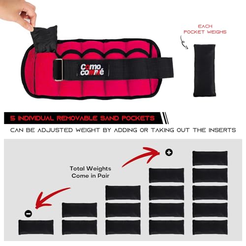 Image of Adjustable Ankle Weights, 2 3 5 lb 1 Pair Strength Training Wrist Leg Arm Weights for Women, Men, Weighted Ankle Weight Set with Removable Sandbags for for Gym, Fitness Workout, Running Lifting