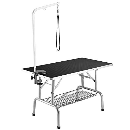 FARRAY 43” Heavy Duty Pet Dog Grooming Table, Professional Foldable Dog Trimming Table with Adjustable Arm, Noose & Mesh…
