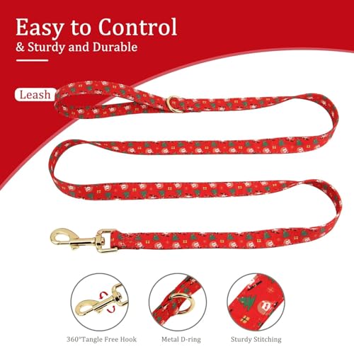 Beirui Christmas Dog Collars, Harnesses & Leashes Set - Cute Girl Dog Collar and Leash Set with Flower - Soft Mesh Dog Vest Harness for Puppies Small & Extra Small Dogs(Christmas Red,S) - Thumbnail 4