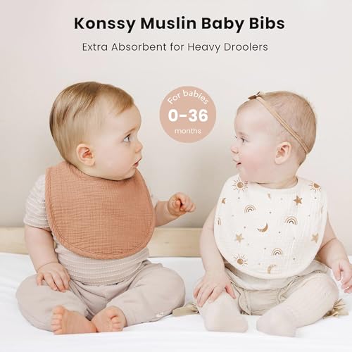 Image of Konssy Muslin Baby Bibs 8 Pack Baby Bandana Drool Bibs Cotton for Unisex Boys and Girls, Soft Absorbent Set for Teething and Drooling