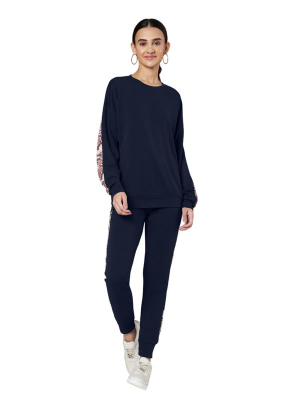 Image of DTR FASHION Cotton Blend Styled With Snake Skin Print On Sleeves Tracksuit | Co-ord Set For Women| Active Wear Suit Set For Women|