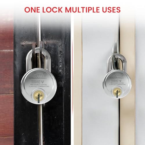 Image of Link Bison 68mm Heavy Duty Padlock | Lock for Home Door, Office, Shop, Travel | Hardened Steel Shackle, | Double Locking System | High Precision 4 Keys | 2 Lakh Key Combinations | 10 Years Warranty