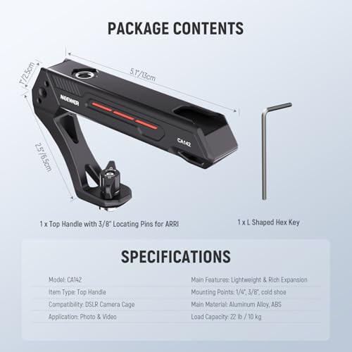 Image of NEEWER BASIC Lightweight Camera Top Handle with 3 /8 inch Locating Pin for ARRI, High Strength Cage Plastic Handle Grip w / 1 /4 inch 3 /8 inch Screw Holes & Cold Shoe Mounts for Video Light Mic, Max Load 22lb, CA142