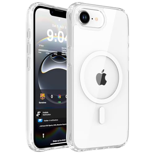 WRJ Magnetic Clear Case for iPhone 17e/iPhone 16e 6.1-Inch [Compatible with Magsafe] [Military Grade Drop Protection] Non-Yellowing Anti-Scratch Ultra Slim Transparent Shockproof Phone Case-Clear