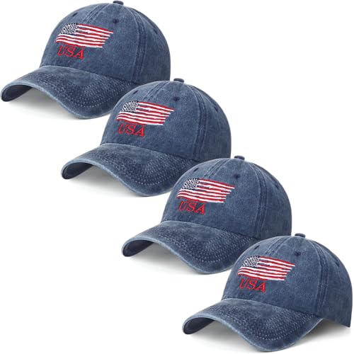 Image of Geyoga 4 Pack USA Flag Baseball Cap Washed