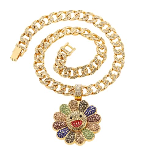 Collier tournesol arc-en-ciel hip-hop en acier durable pour style urbain coloré