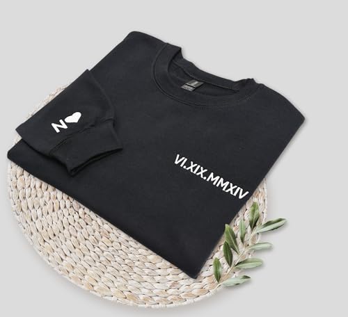 NACRE APPAREL Custom Roman Numeral Embroidered Sweatshirt Hoodie Matching Initial on Sleeve Design Your Own Personalized4
