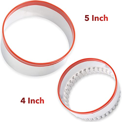2 Pcs Large Round And Fluted Round Cookie Cutter Set 4" 5", Biscuit Cutters, Circle Cookie Cutter For Baking, Small Cake Cutter, Metal Cookie Cutter, Coated With Soft Pvc For Protection #TOP3
