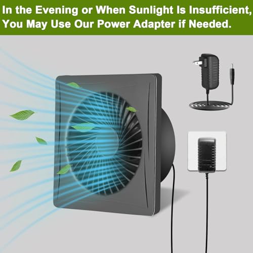 SUNMORN Solar Fan, 25W Solar Panel 8\'\' Solar Powered Fan, 2600 RPM Powerful Solar Exhaust Fan, with AC to DC Power Adapter Bracket Solar Greenhouse Fan - Thumbnail 5