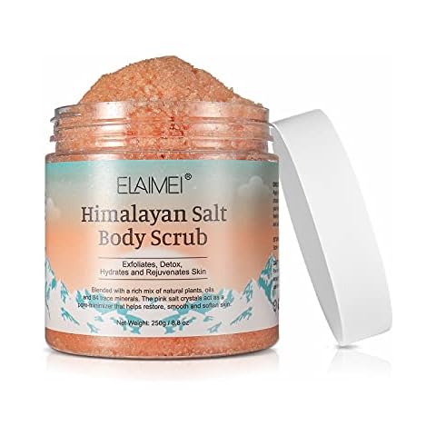 Himalayan Salt Body Scrub Infused with Lychee Oil, Natural Exfoliating Salt Scrub for Acne, Cellulite, Deep Cleansing, Scars, Wrinkles, Exfoliate and Moisturize Skin 8.8 oz Cover